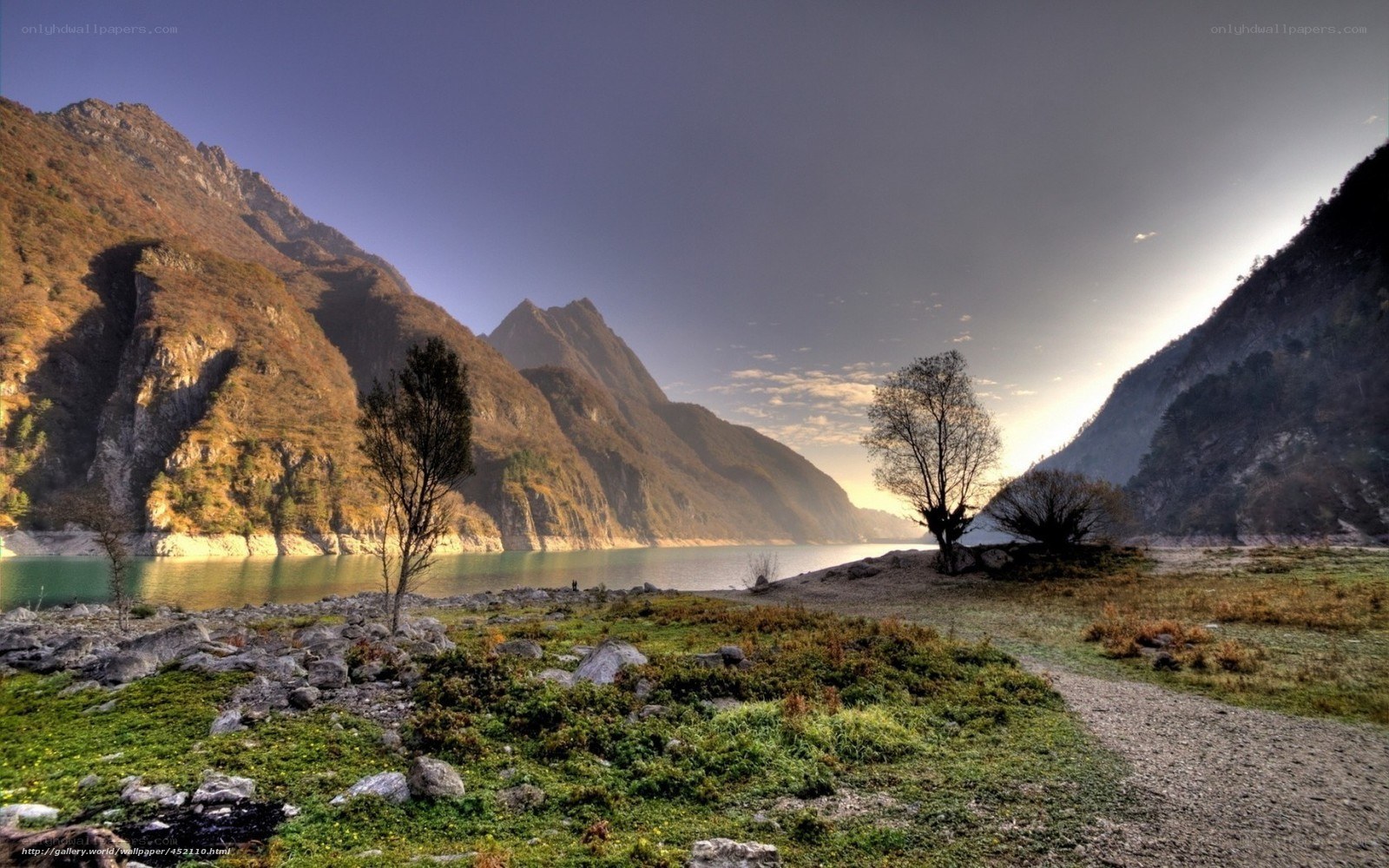 Mountain lake at sunset