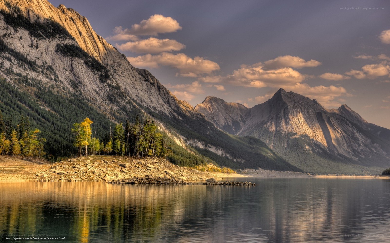 Mountain lake at sunset