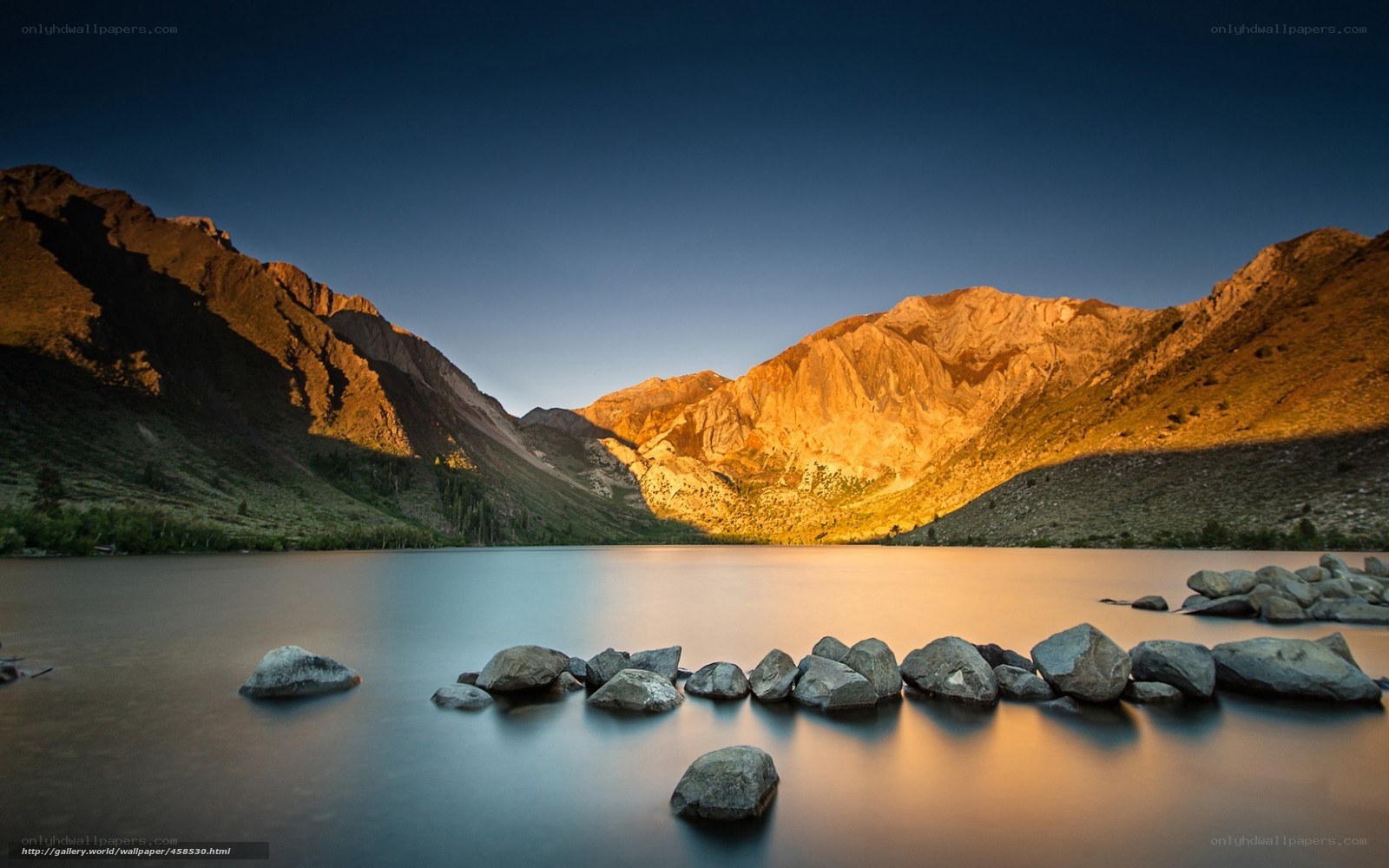 Mountain lake at sunset