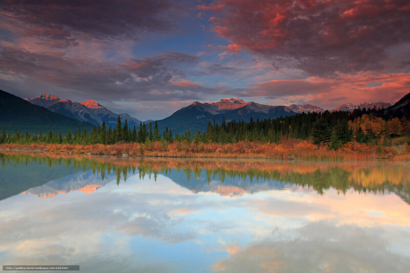 Mountain lake at sunset