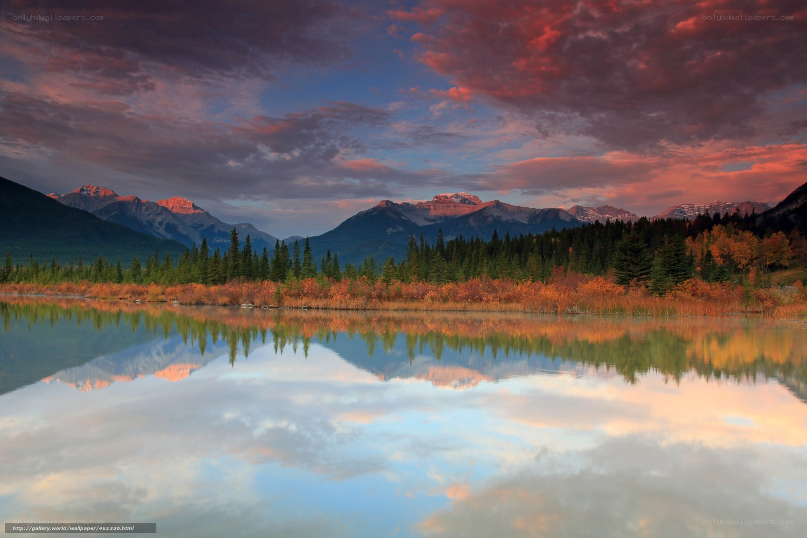 Mountain lake at sunset