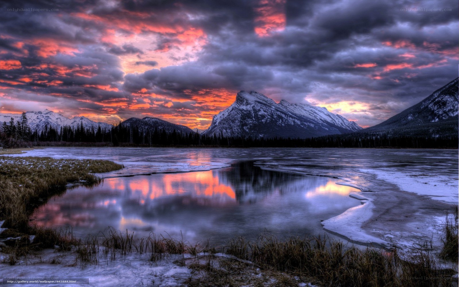 Mountain lake at sunset