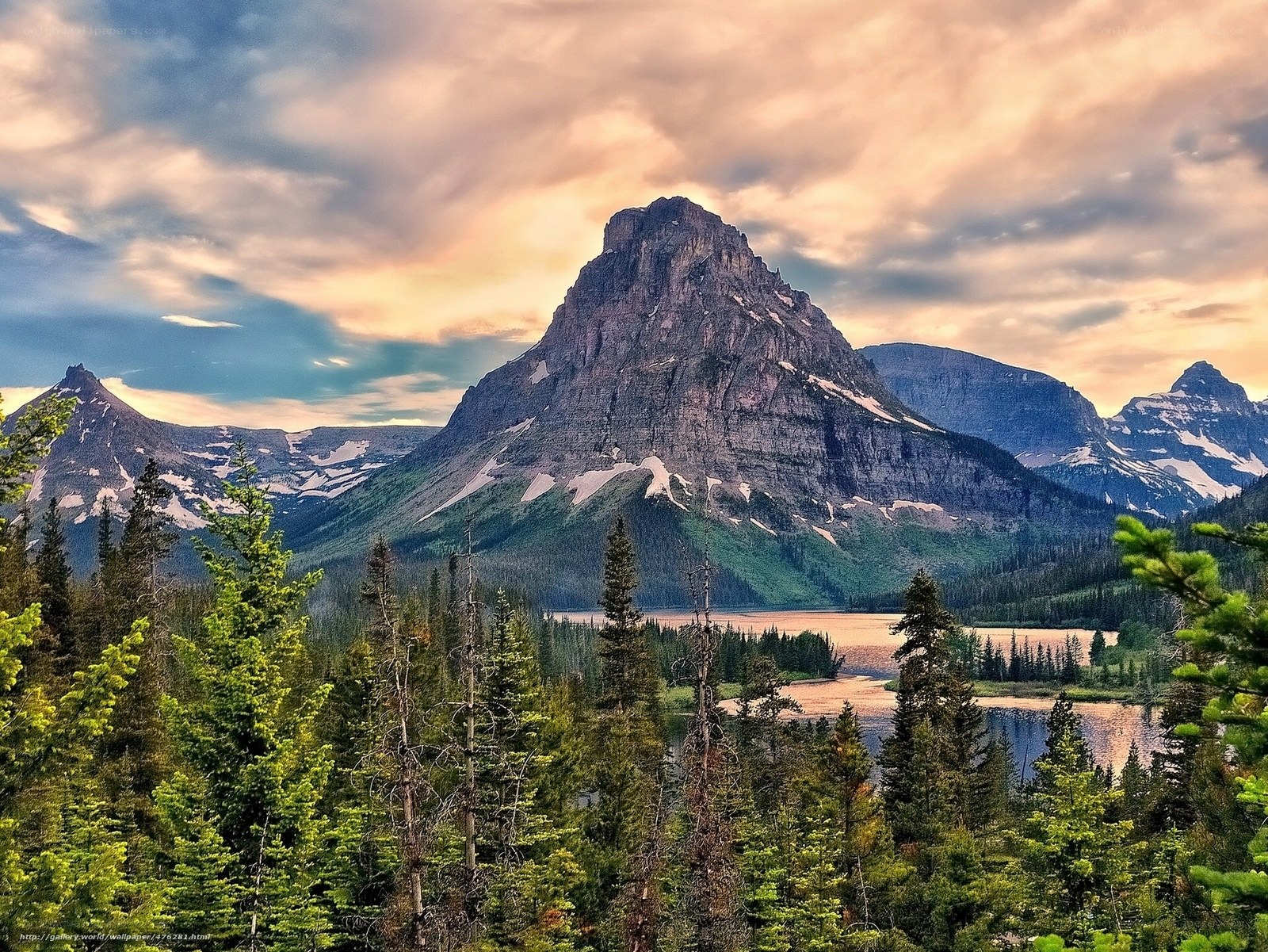 Mountain lake at sunset