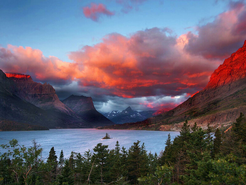 Mountain Lake at Sunset — Blue, Dramatic, Photograph, Clouds