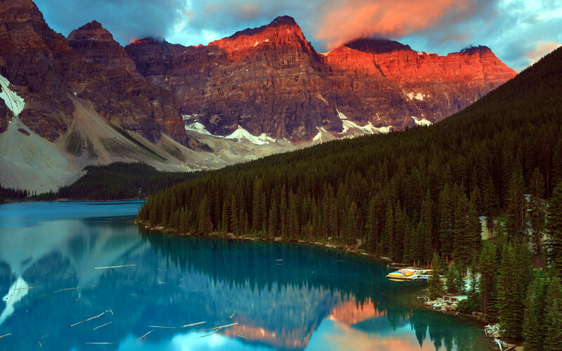 Mountain Lake at Sunset — Blue, Dramatic, Photograph, Forest