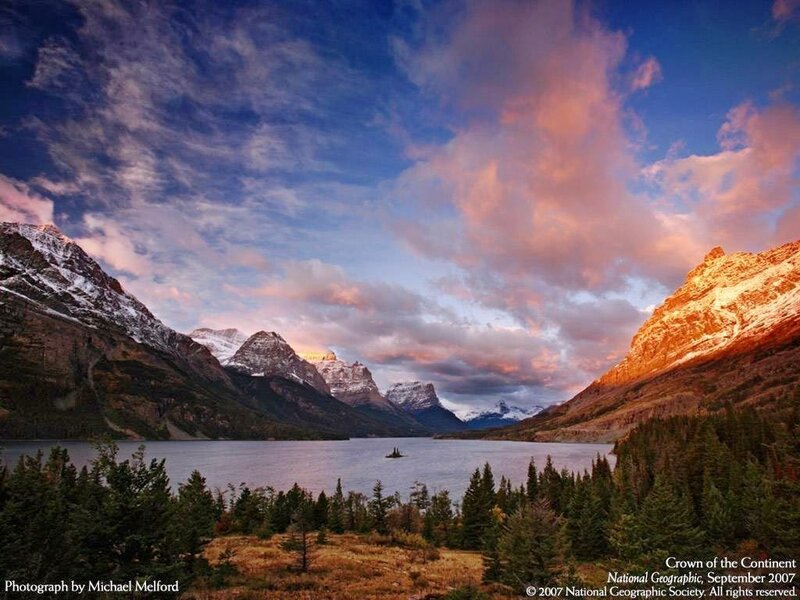 Mountain Lake at Sunset — Blue, Dramatic, Photograph, Mountains