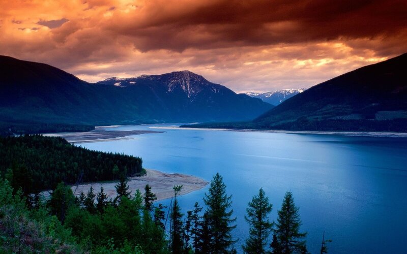 Mountain Lake at Sunset — Blue, Dramatic, Photograph