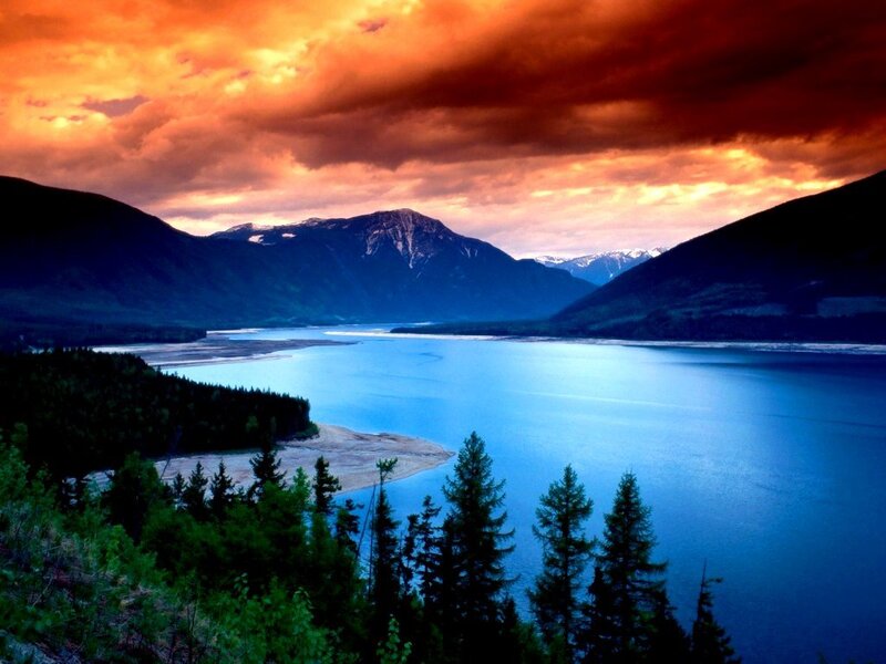 Mountain Lake at Sunset — Blue, Green