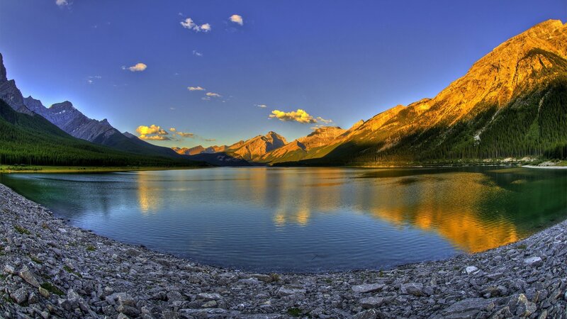 Mountain Lake at Sunset — Blue, Rocks