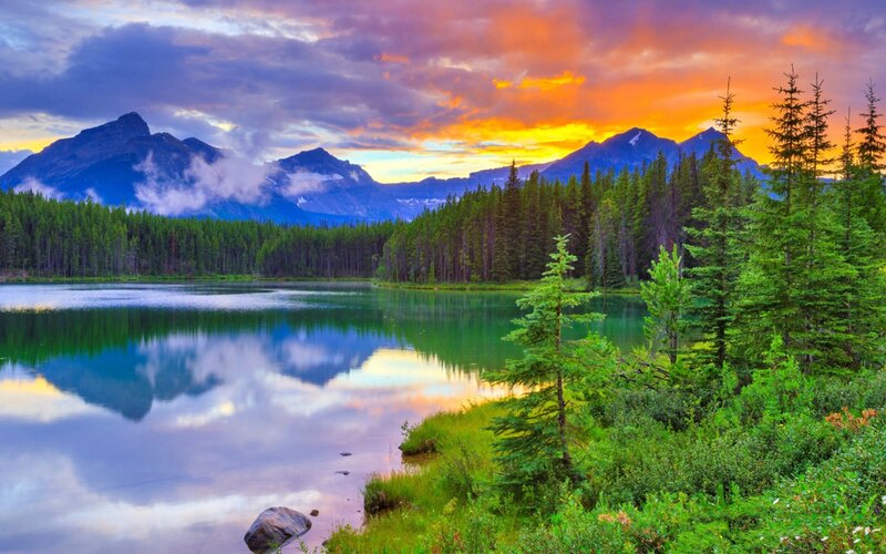 Mountain Lake at Sunset — Blue, Serene, Photograph, Forest