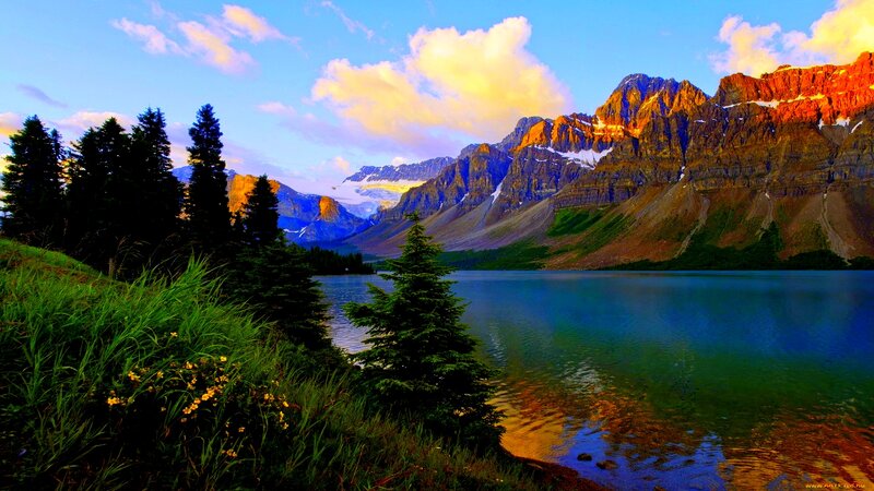 Mountain Lake at Sunset — Blue, Serene, Photograph, Trees