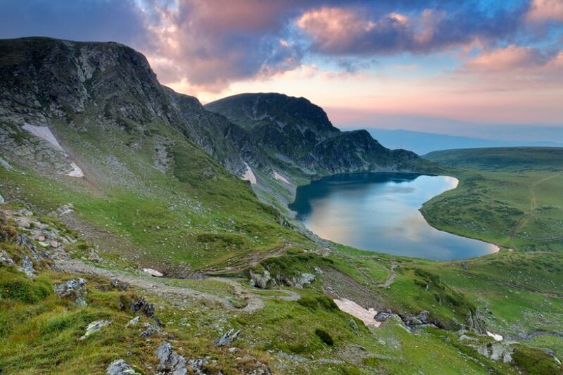 Mountain Lake at Sunset — Blue