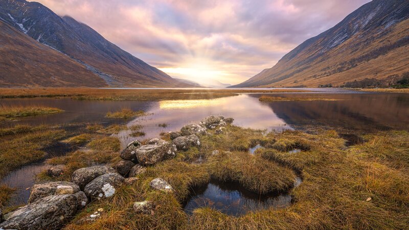 Mountain Lake at Sunset — Brown