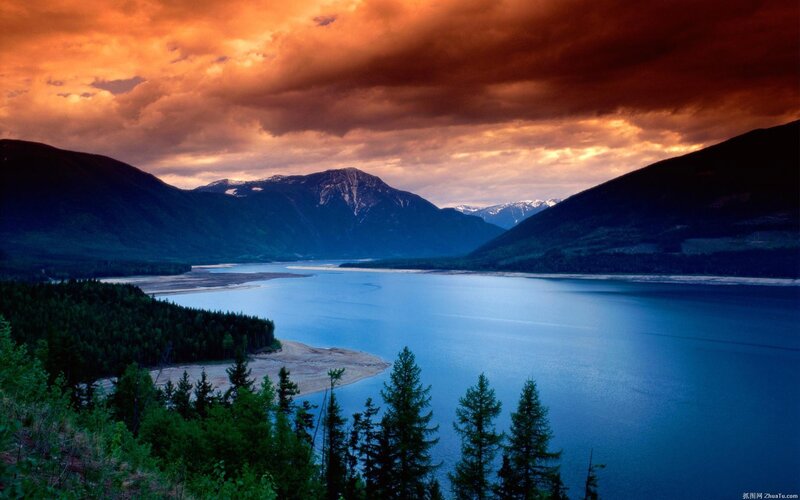 Mountain Lake at Sunset — Clouds