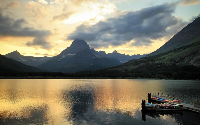Mountain Lake at Sunset — Gold, Serene, Photograph