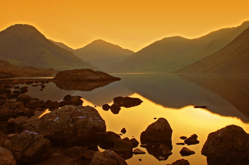 Mountain Lake at Sunset — Gold