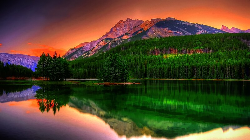 Mountain Lake at Sunset — Green, Dramatic, Photograph