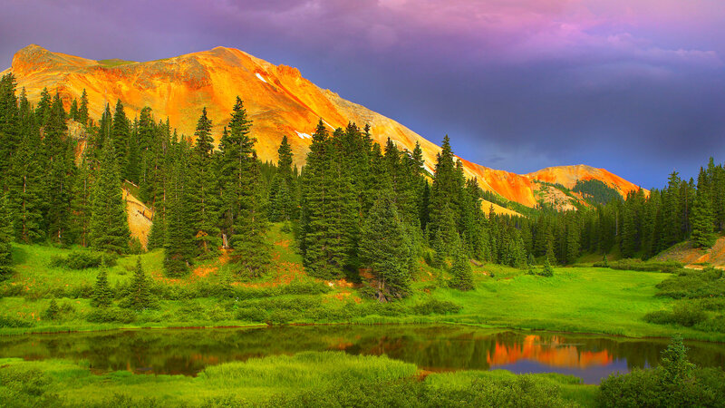 Mountain Lake at Sunset — Green, Dramatic, Photograph, Trees