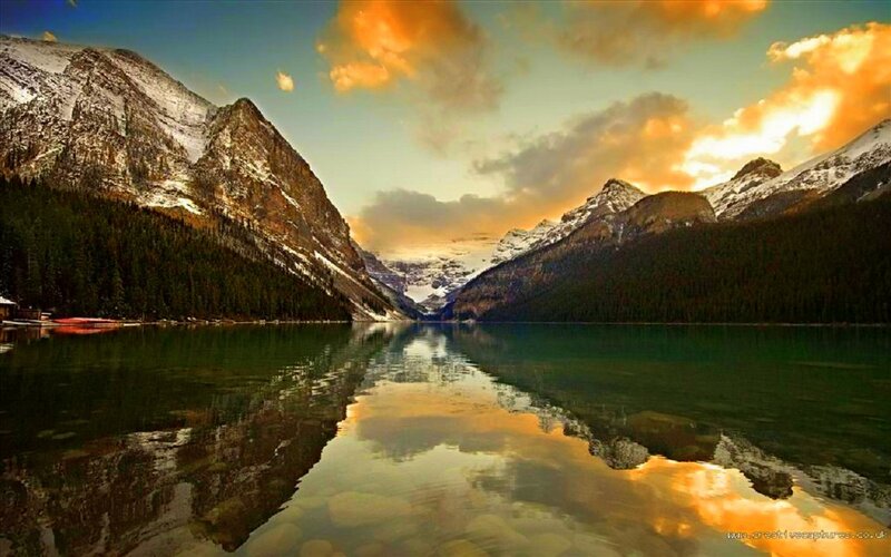 Mountain Lake at Sunset — Green, Serene, Photograph, Mountains, Forest