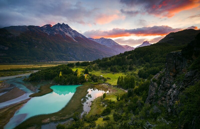 Mountain Lake at Sunset — Green, Serene, Photograph, Mountains, River