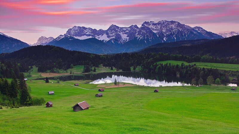 Mountain Lake at Sunset — Green, Serene, Photograph, Mountains