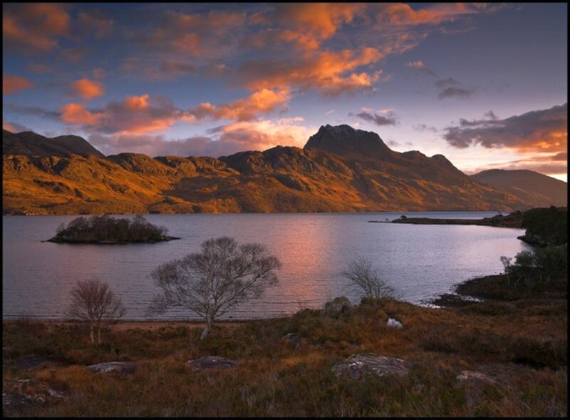 Mountain Lake at Sunset — Orange, Serene