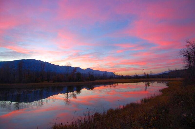 Mountain Lake at Sunset — Pink