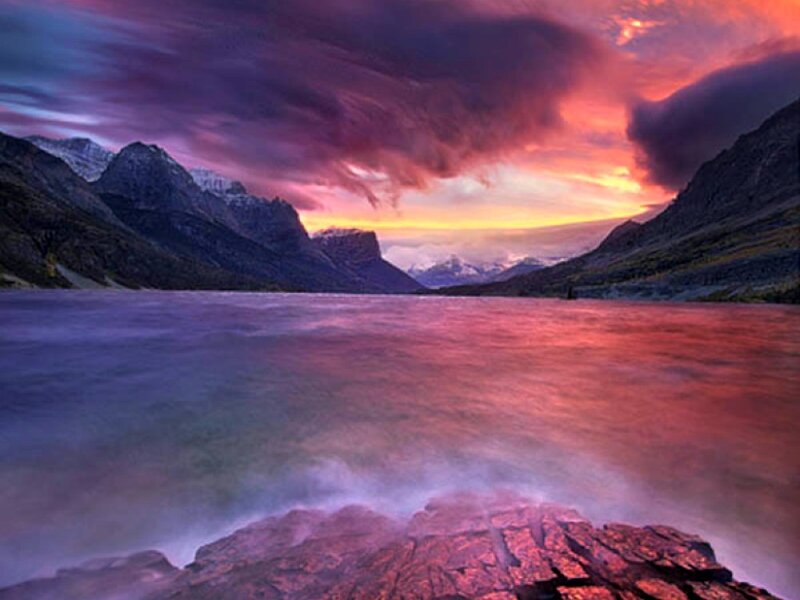 Mountain Lake at Sunset — Purple, Dramatic