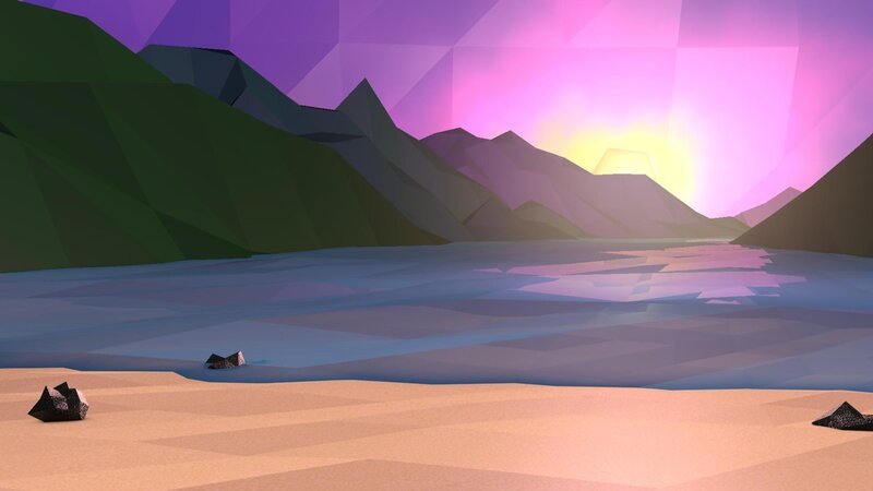 Mountain Lake at Sunset — Purple, Serene, Digital Art