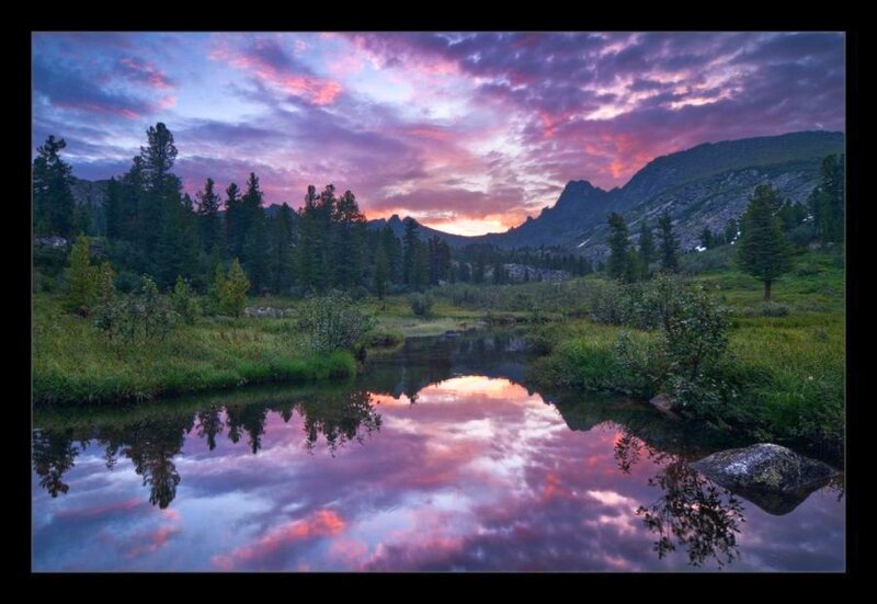 Mountain Lake at Sunset — Purple, Serene