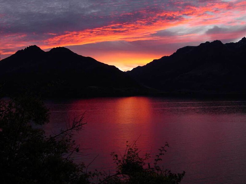 Mountain Lake at Sunset — Red, Dramatic, Photograph
