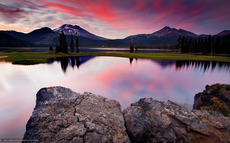 Mountain Lake at Sunset — Red, Serene, Photograph, Mountains