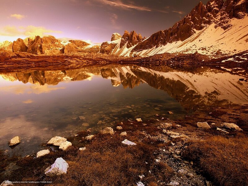 Mountain lake at sunset