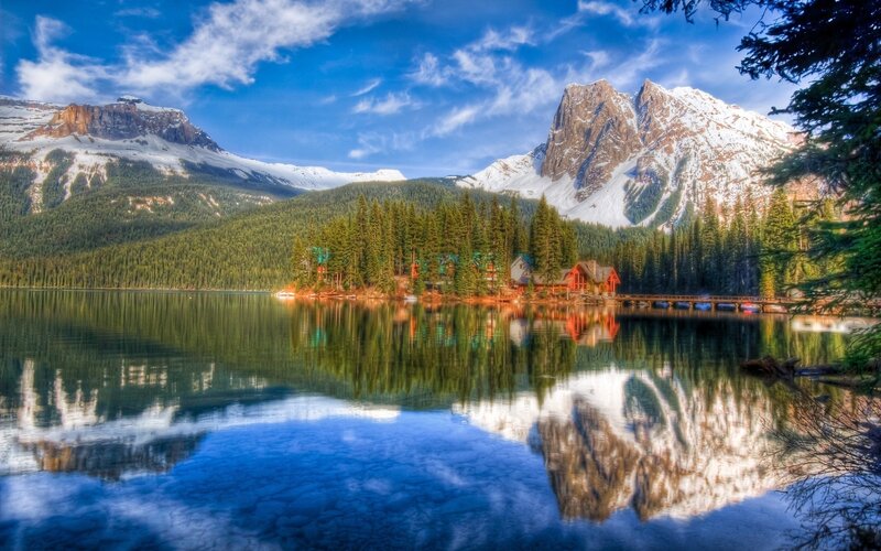 Mountain Lake Cabin — Blue, Serene, Afternoon