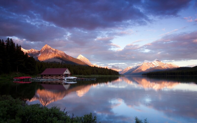Mountain Lake Cabin — Blue, Serene, Sunset