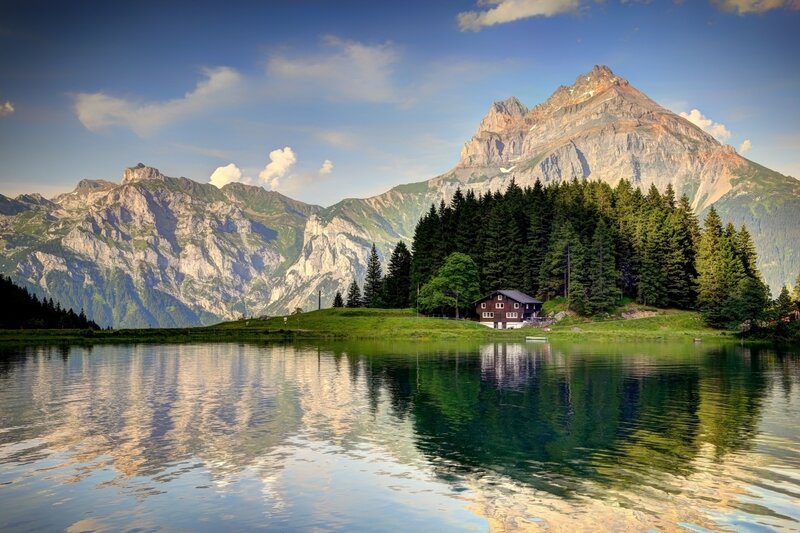 Mountain Lake Cabin — Blue, Serene
