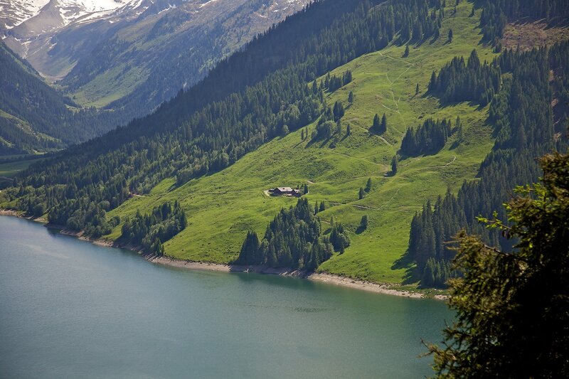 Mountain Lake Cabin — Green, Serene, Afternoon