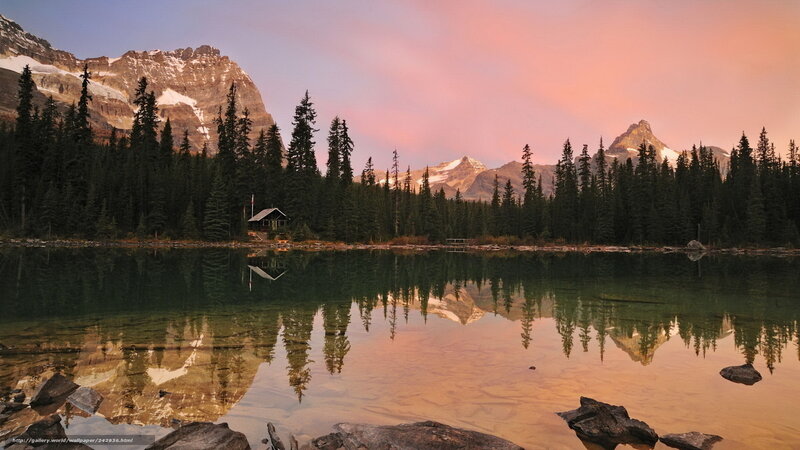 Mountain Lake Cabin — Pink, Serene, Sunset