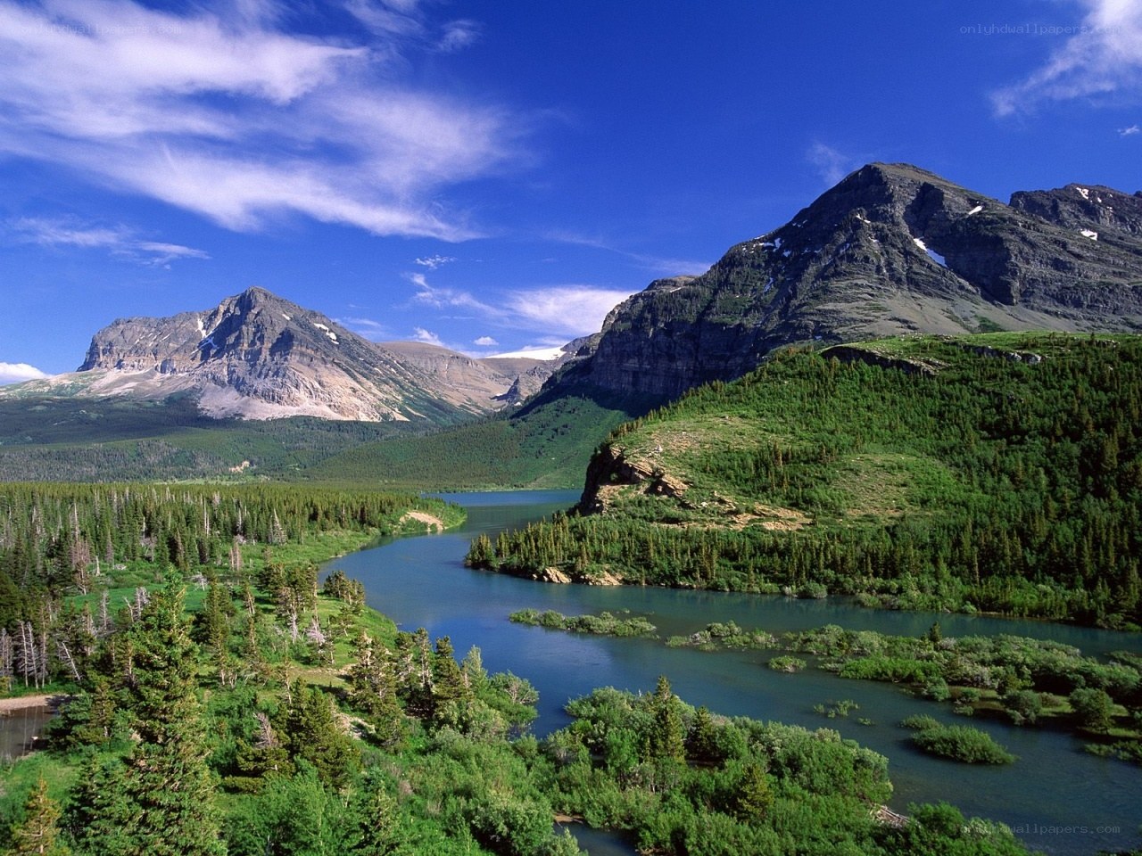 Mountain lake in a forest valley