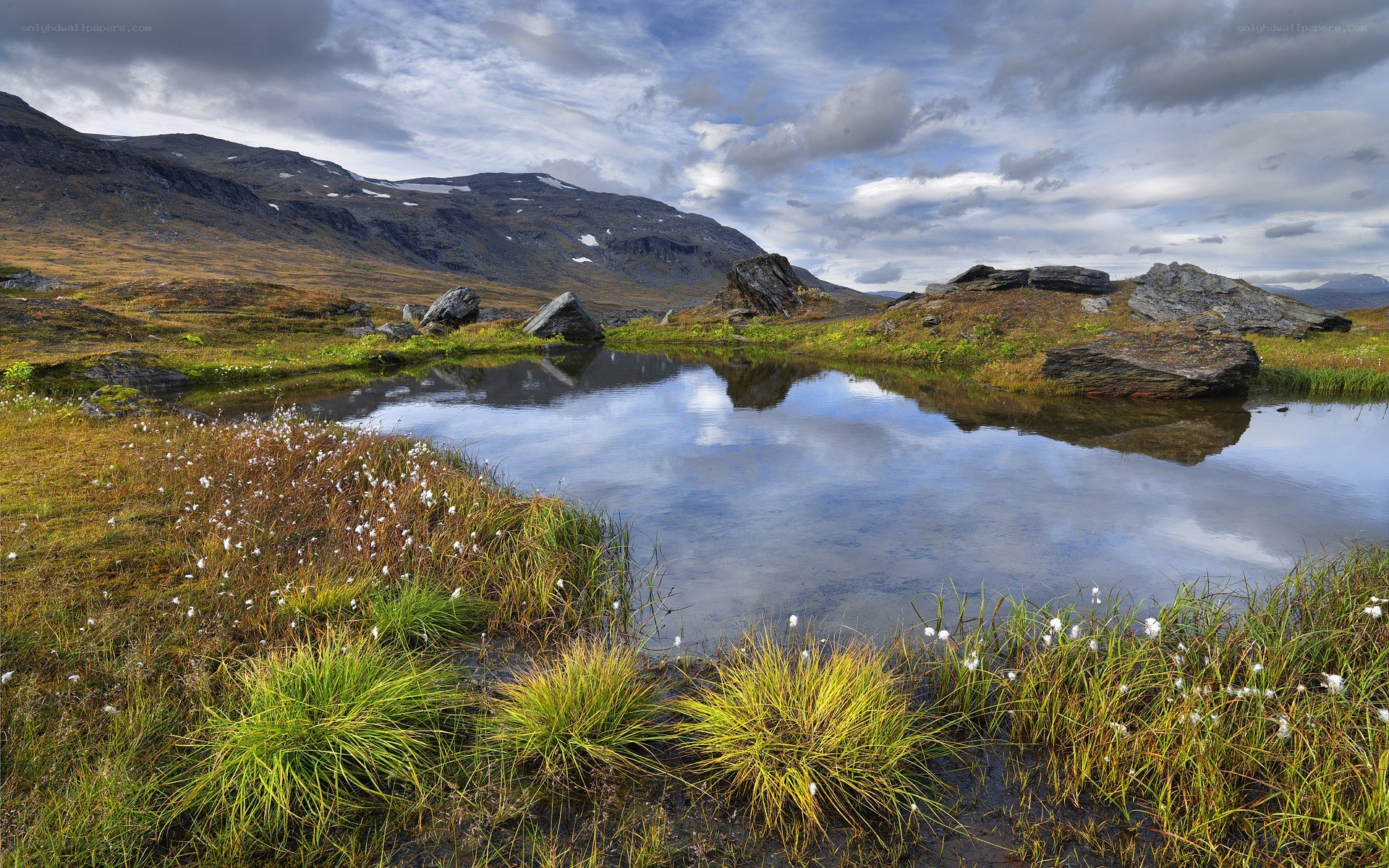 Mountain lake in a tundra landscape