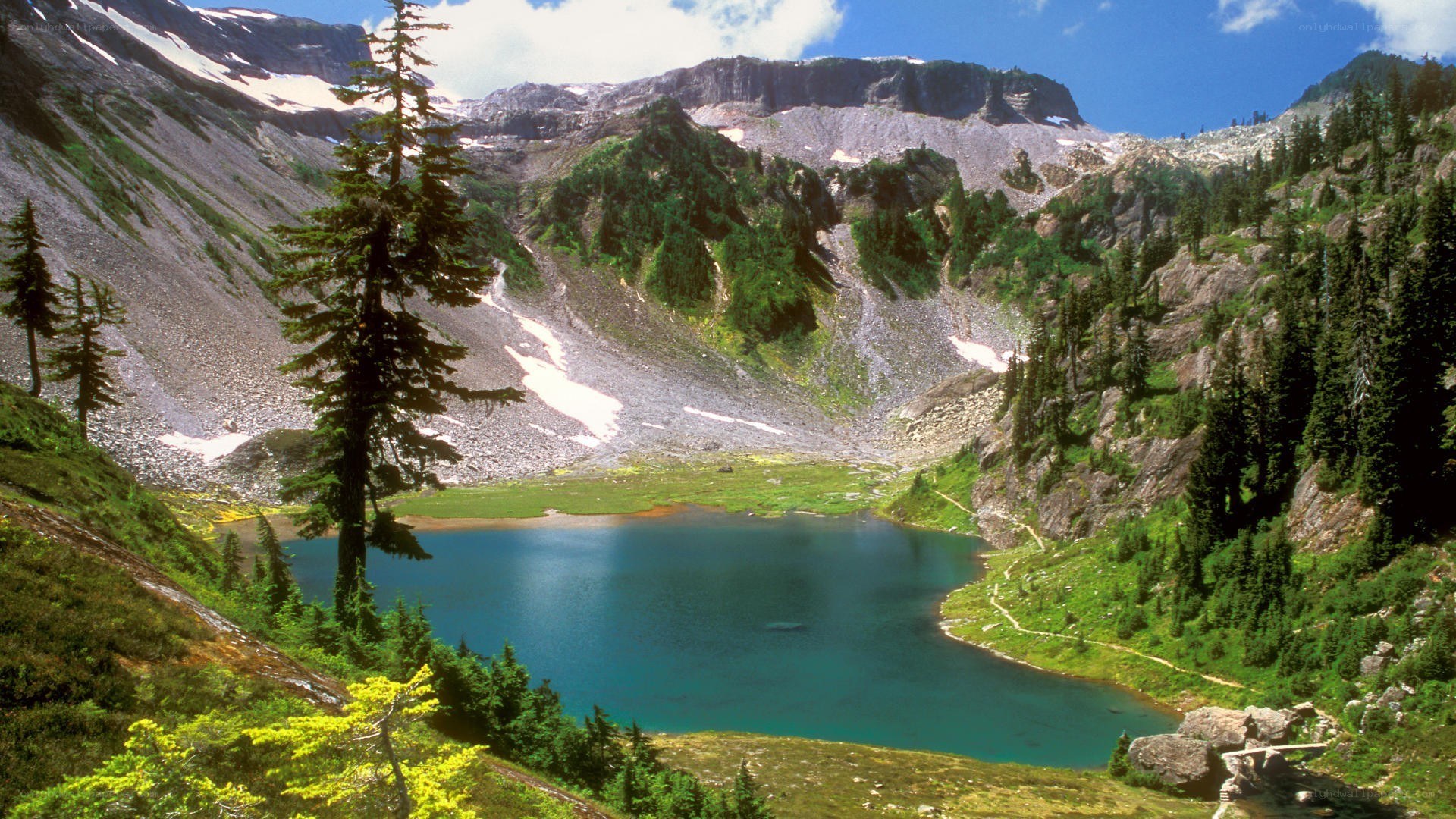 Mountain lake in a valley