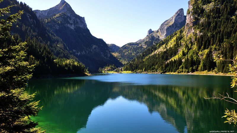 Mountain lake in a valley