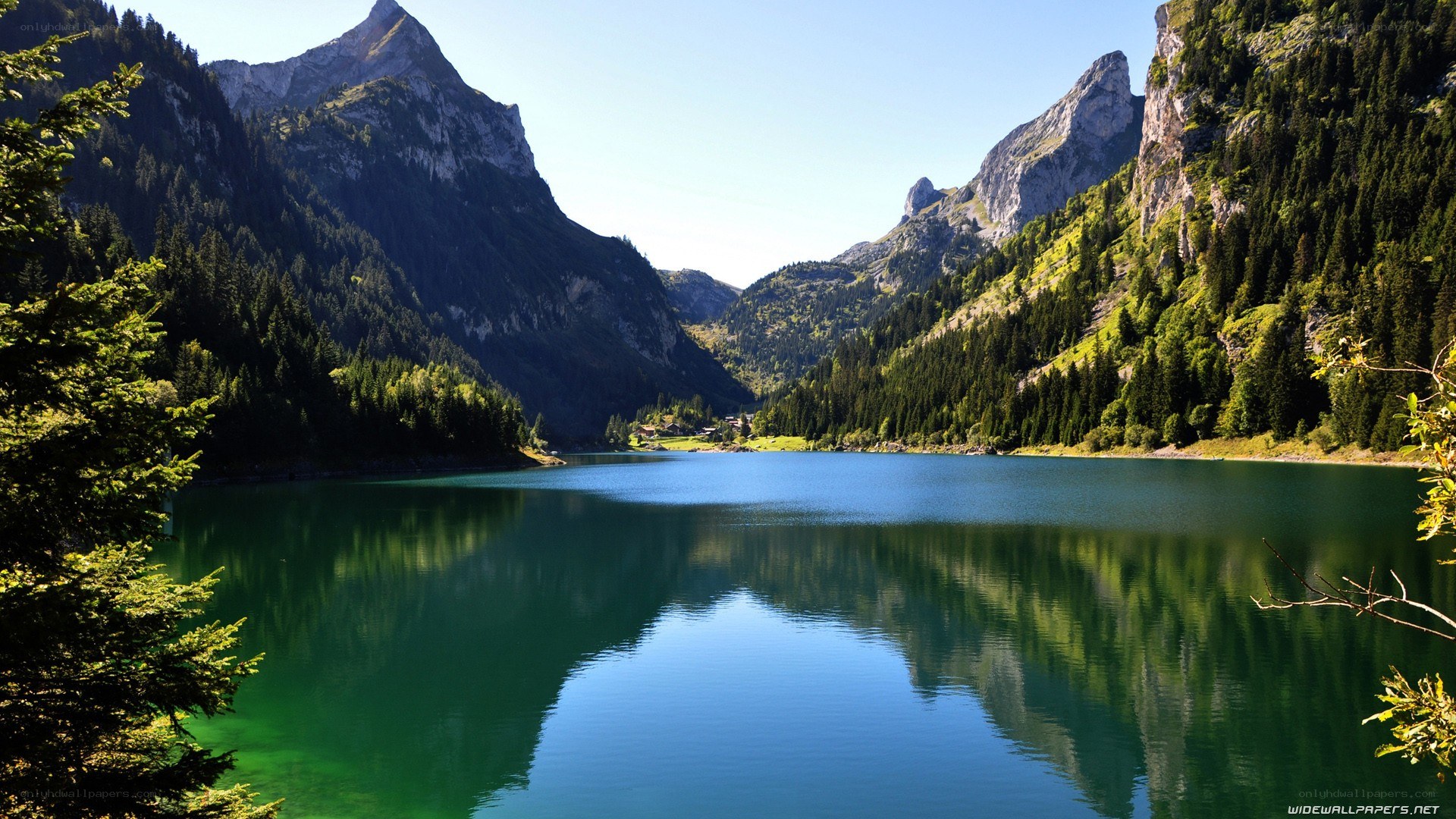 Mountain lake in a valley