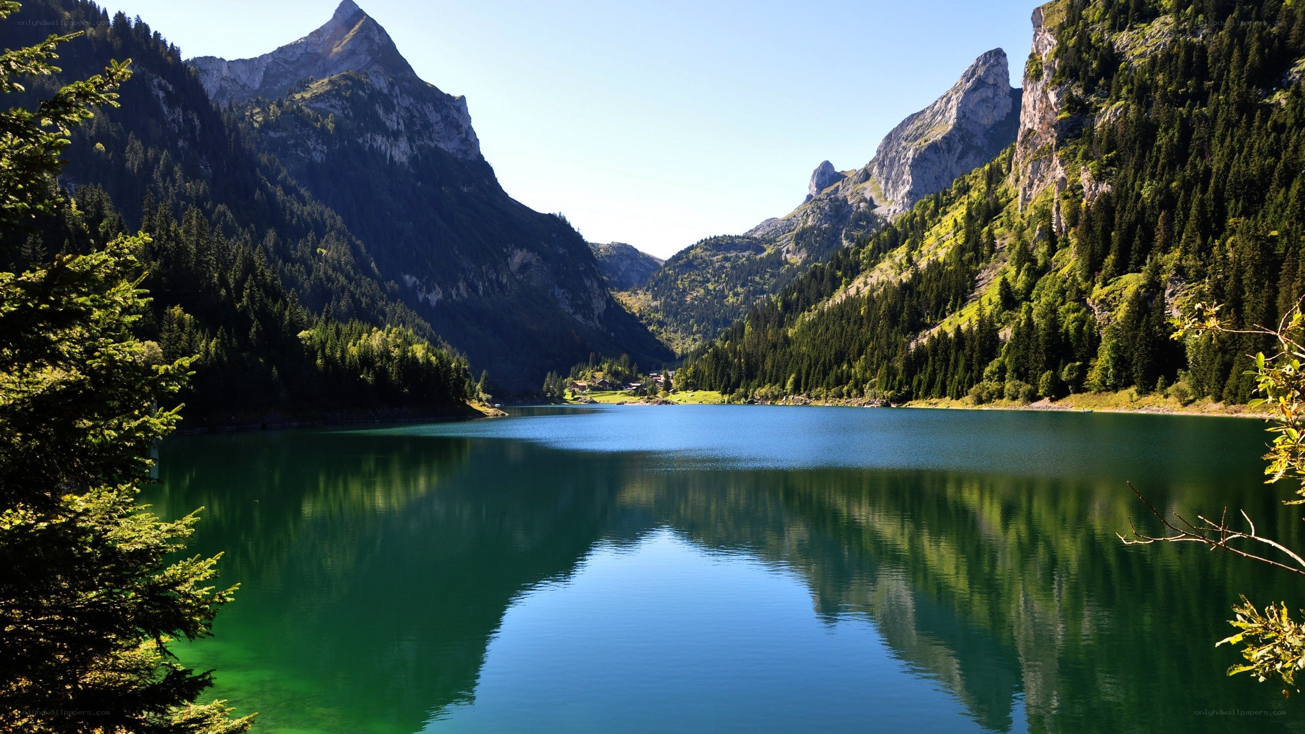 Mountain lake in a valley