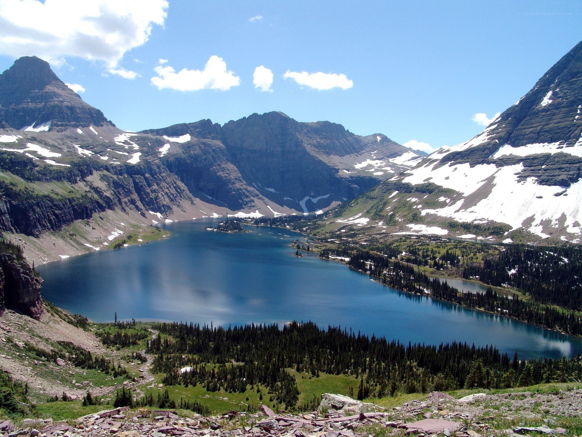 Mountain lake in a valley