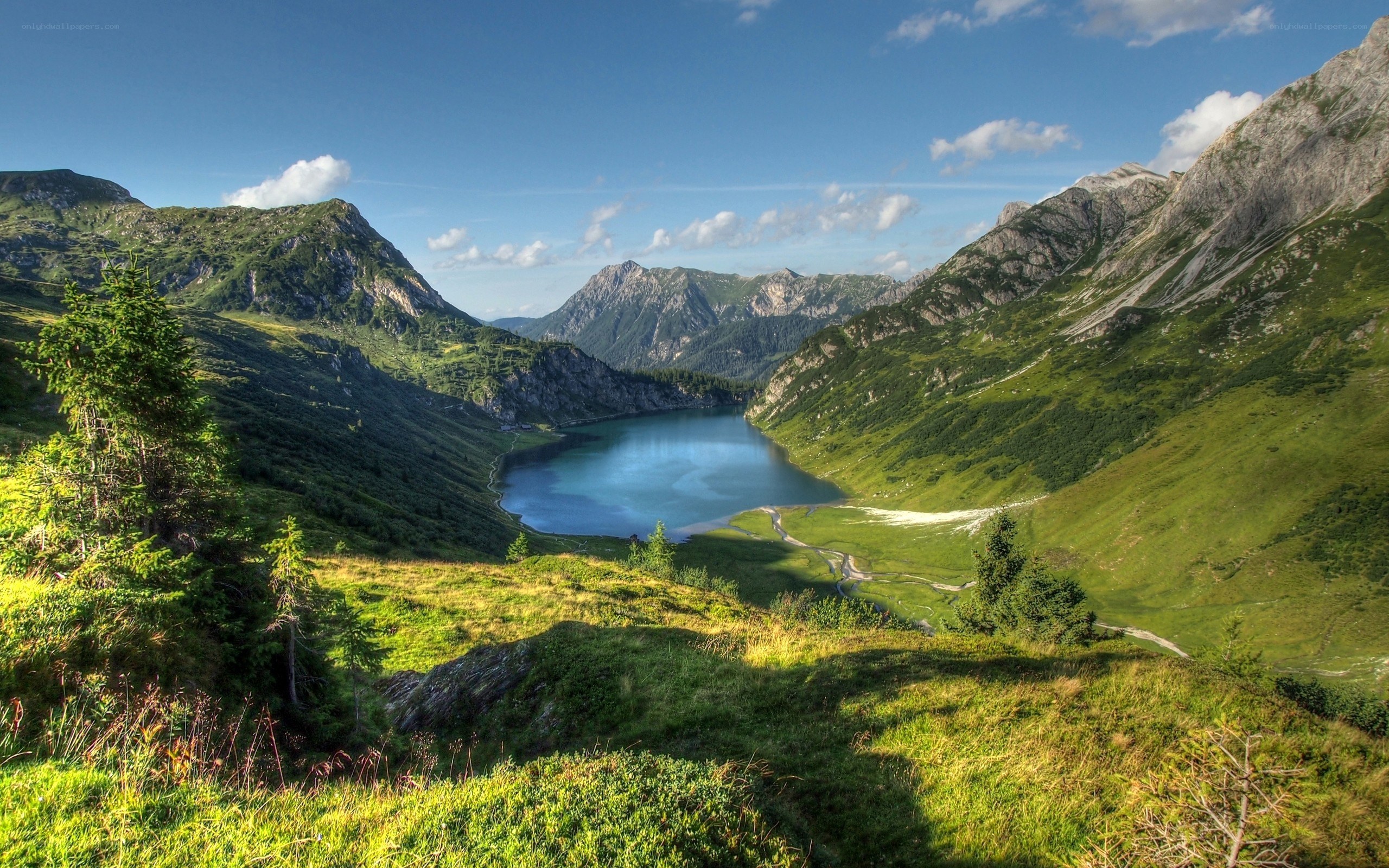 Mountain lake in a valley