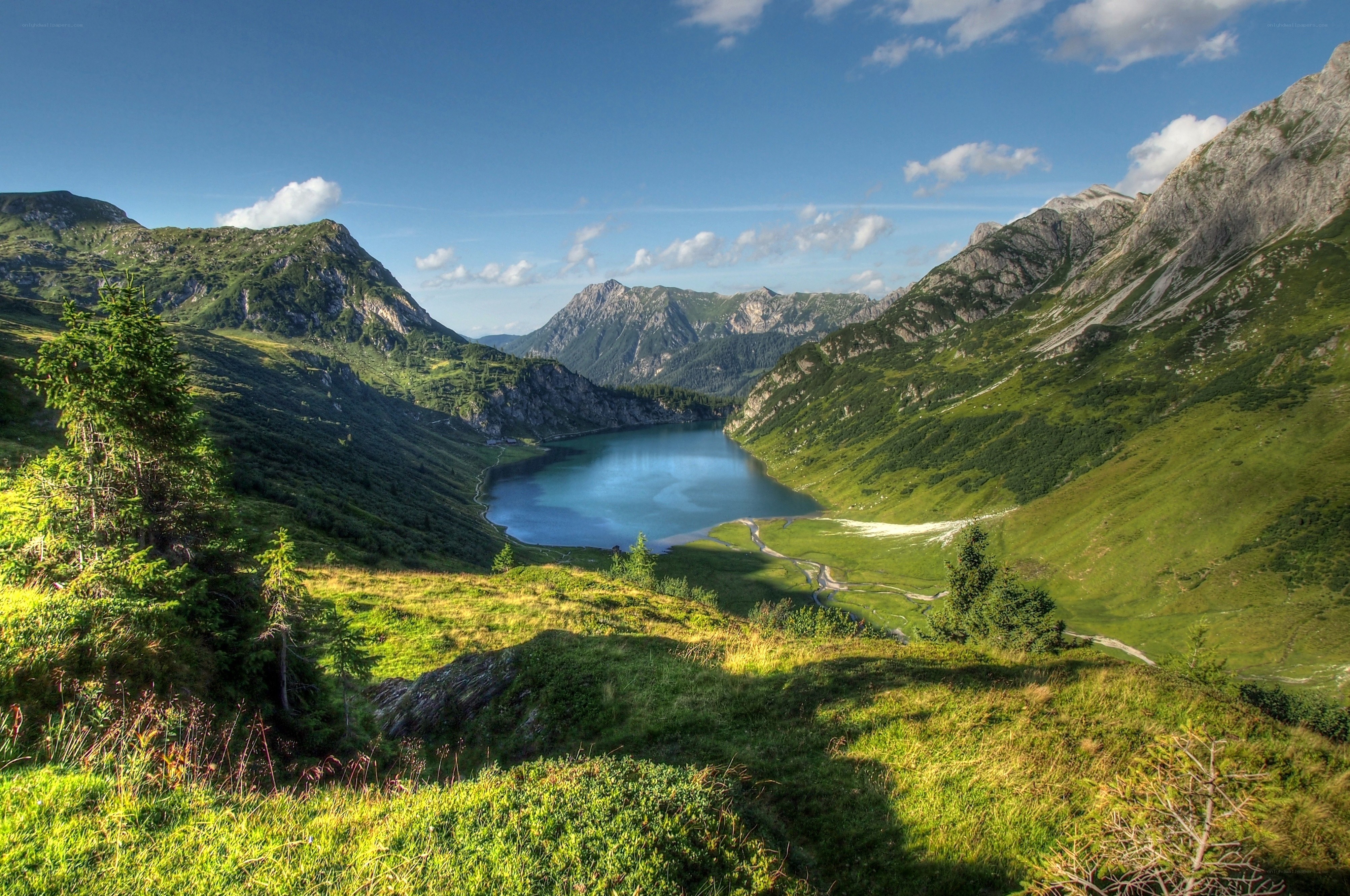 Mountain lake in a valley