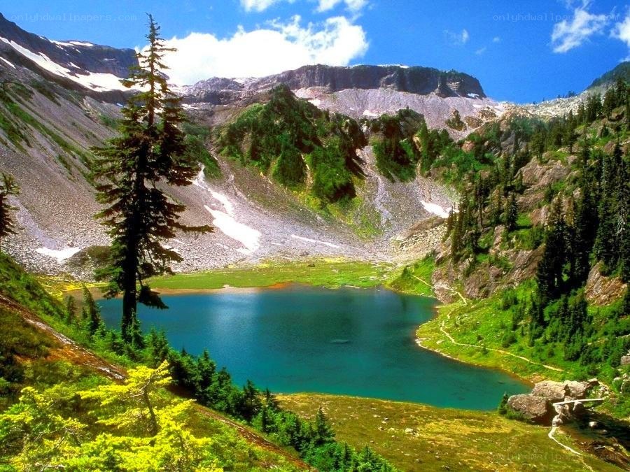 Mountain lake in a valley