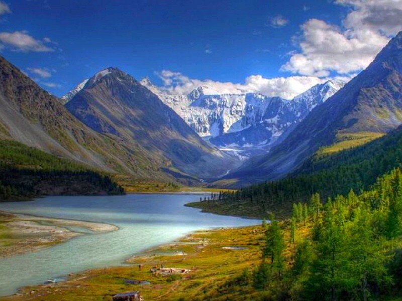 Mountain lake in a valley