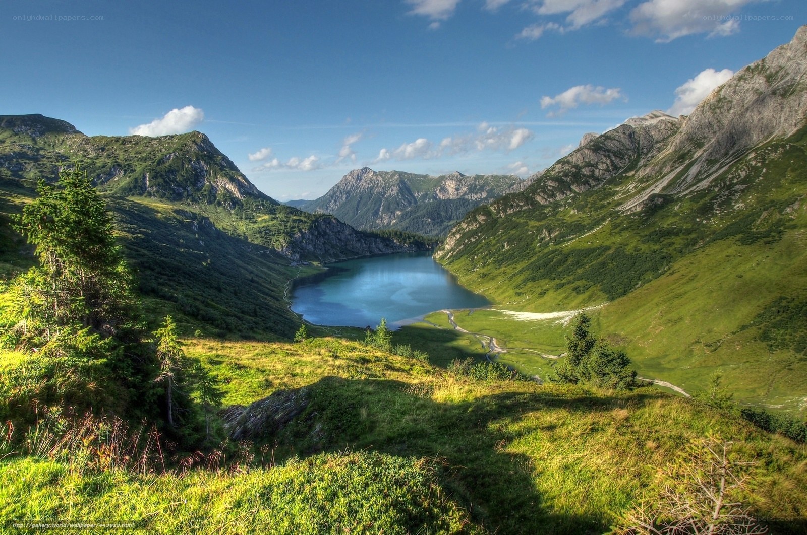 Mountain lake in a valley